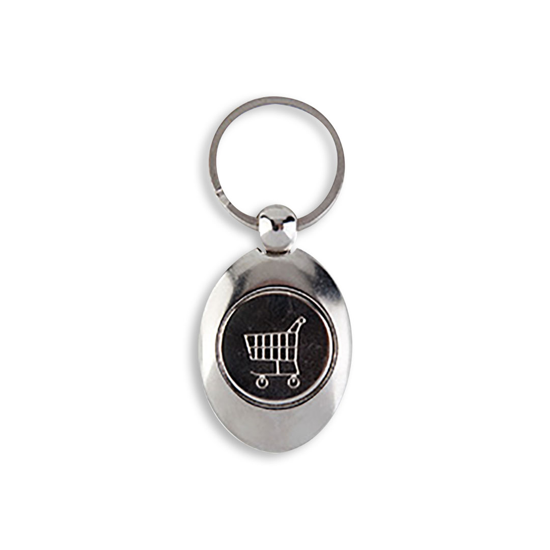 Keyring dartboard with shopping cart chip