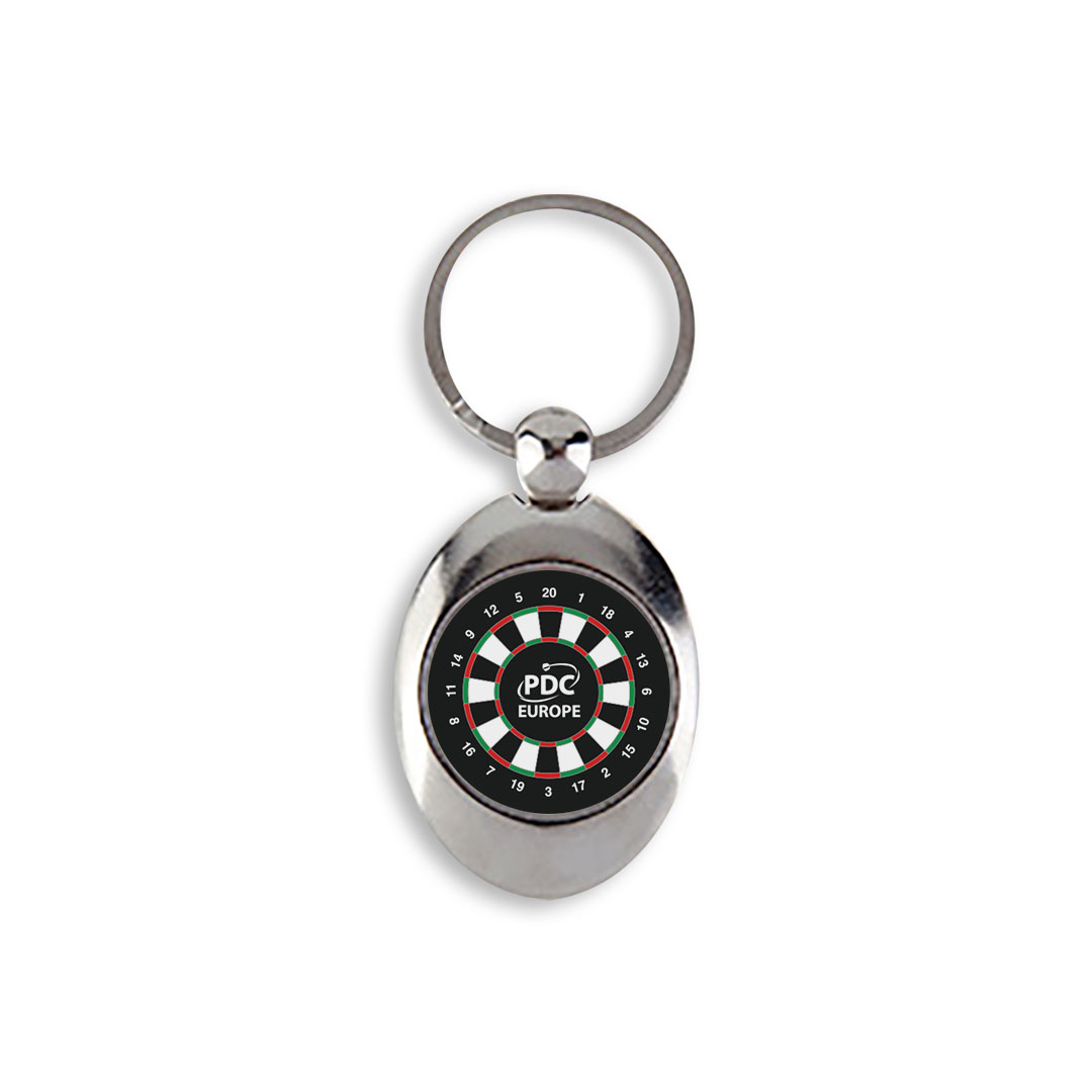 Keyring dartboard with shopping cart chip